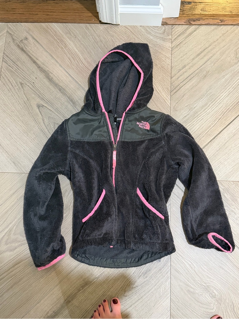 The North Face Black Sherpa Zip Hoodie with Pink Trim